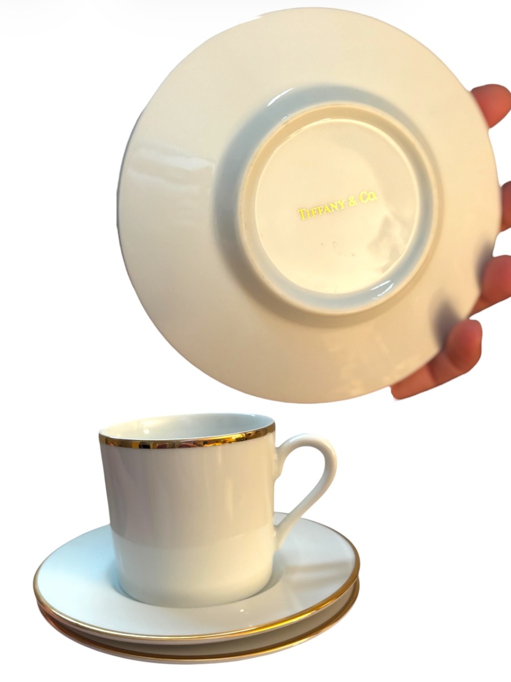 Tiffany & Co. set. 2 plates, and 1 cup - cream/white with gold rim - Picture 3 of 4